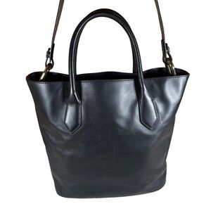 J.Crew Black Leather Tote Bag Detachable Shoulder Strap Minimalist Work Bag